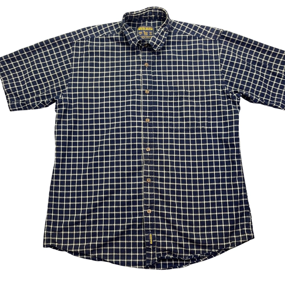 Woolrich Flannel Shirt Short Sleeve Button‎ Up Plaid Casual Mens L